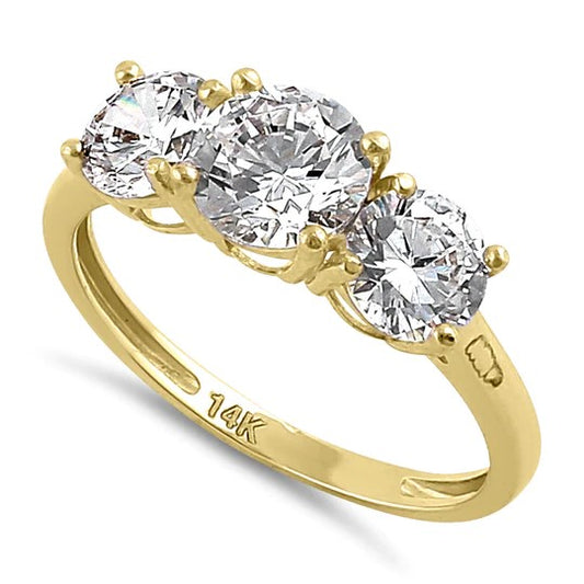 JB:ORZ094 Solid 14K Yellow Gold Triple Round Cut CZ Engagement Ring