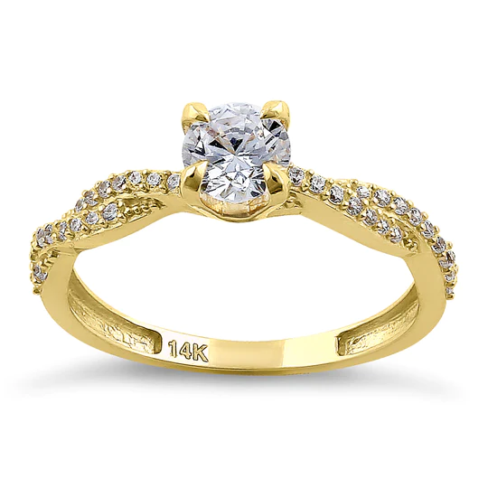 JB:ORZ122 Solid 14K Yellow Gold Round Cut Twist Engagement Ring