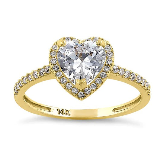 JBD108 Solid 14K Yellow Gold Heart Cut Halo CZ Ring