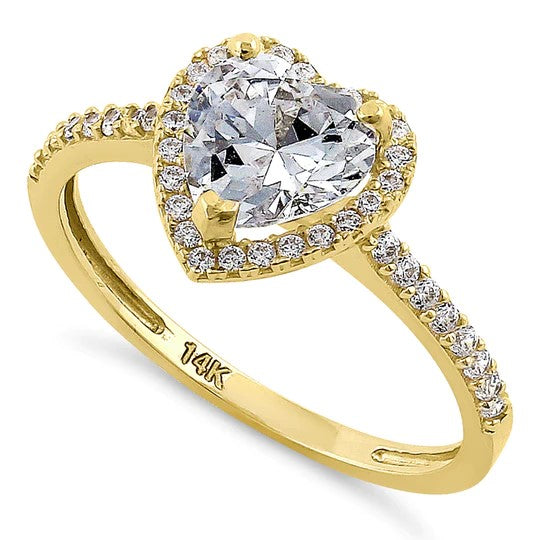 JB:ORZ125 Solid 14K Yellow Gold Heart Cut Halo CZ Ring