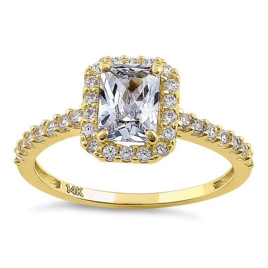 JB:ORZ148 Solid 14K Yellow Gold Radiant Cut Halo CZ Engagement Ring