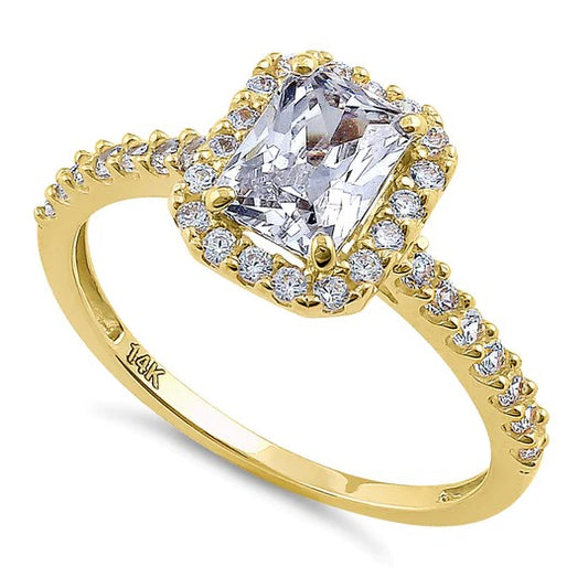 JB:ORZ148 Solid 14K Yellow Gold Radiant Cut Halo CZ Engagement Ring