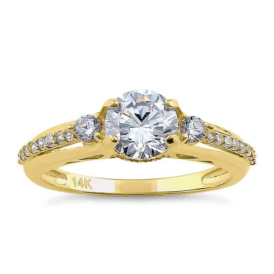 JB;ORZ158 Solid 14K Yellow Gold Triple Round Cut CZ Engagement Ring