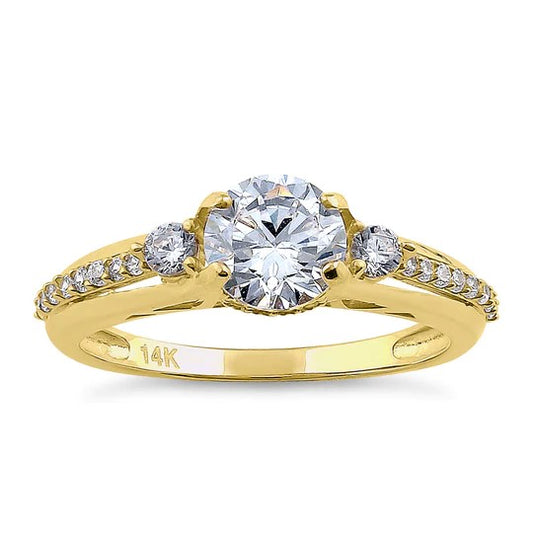 JB;ORZ158 Solid 14K Yellow Gold Triple Round Cut CZ Engagement Ring