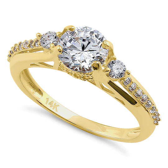 JB;ORZ158 Solid 14K Yellow Gold Triple Round Cut CZ Engagement Ring