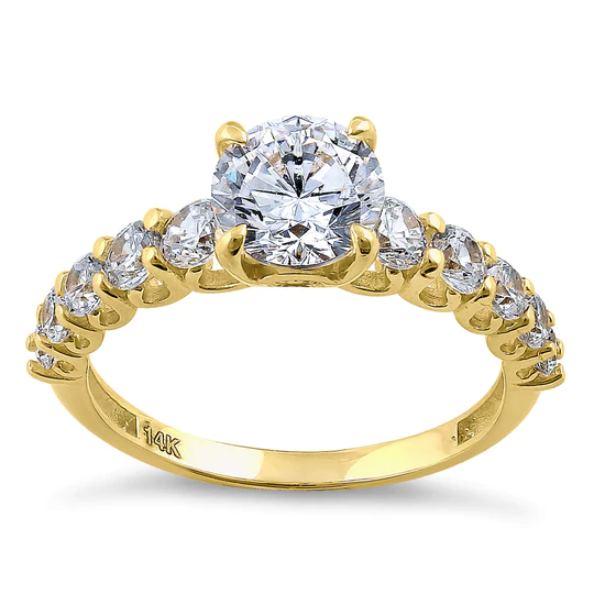 JB:ORZ164 Solid 14K Yellow Gold Regal Round CZ Ring