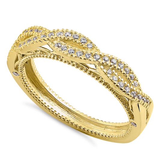 JB:ORZ166 Solid 14K Yellow Gold Classic Twist CZ Ring