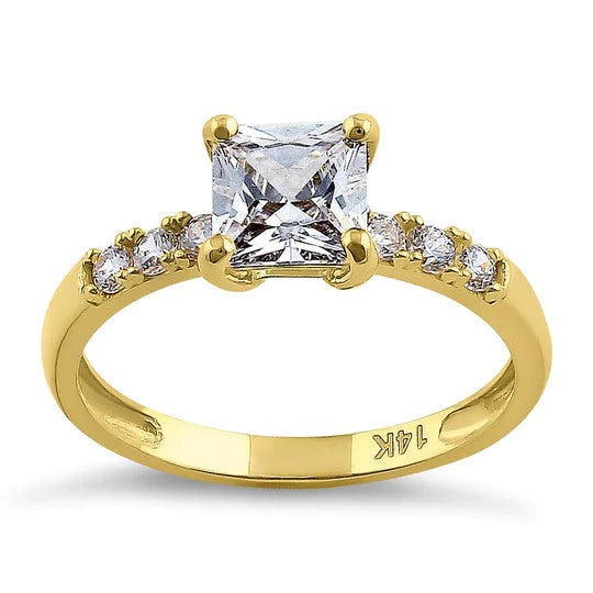JB:ORZ182 Solid 14K Yellow Gold Princess Cut CZ Engagement Ring