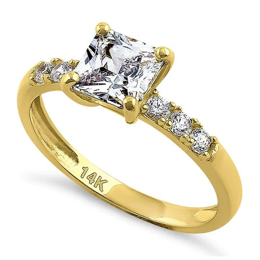 JB:ORZ182 Solid 14K Yellow Gold Princess Cut CZ Engagement Ring