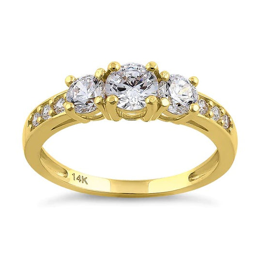 JBORZ193 Solid 14K Yellow Gold Classic 6mm Triple Round Cut CZ Engagement Ring