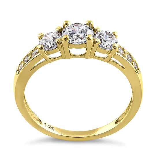 JBORZ193 Solid 14K Yellow Gold Classic 6mm Triple Round Cut CZ Engagement Ring