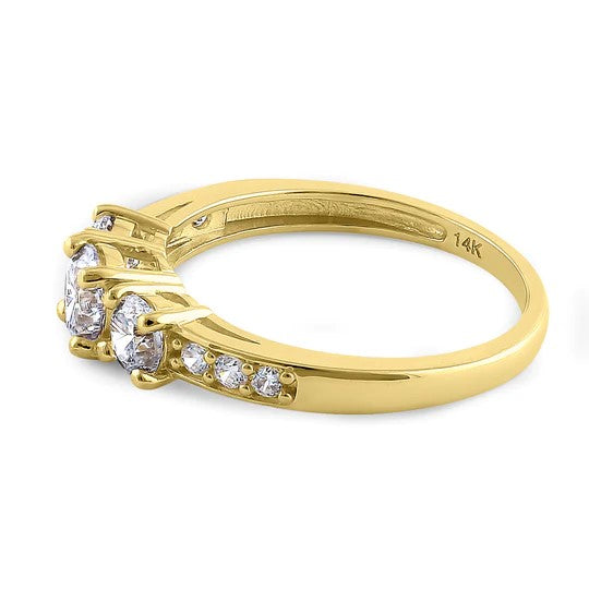 JBORZ193 Solid 14K Yellow Gold Classic 6mm Triple Round Cut CZ Engagement Ring
