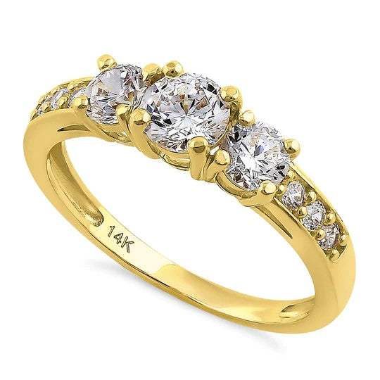 JBORZ193 Solid 14K Yellow Gold Classic 6mm Triple Round Cut CZ Engagement Ring