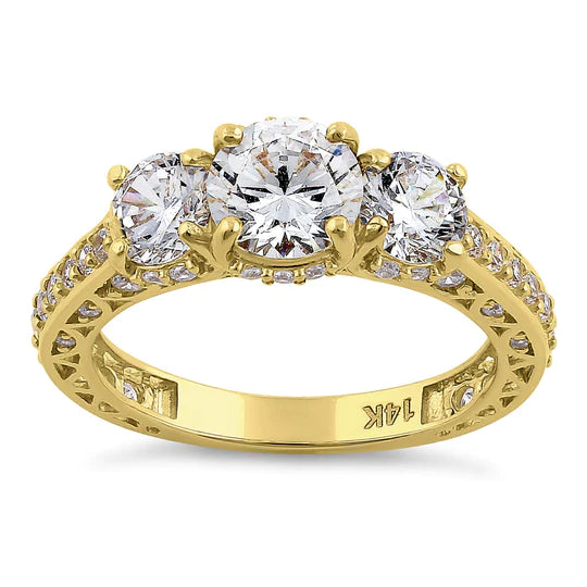 JB:ORZ197 Solid 14K Yellow Gold Victorian Style Round Cut CZ Engagement Ring