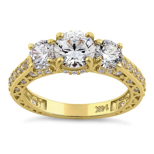JB:ORZ197 Solid 14K Yellow Gold Victorian Style Round Cut CZ Engagement Ring