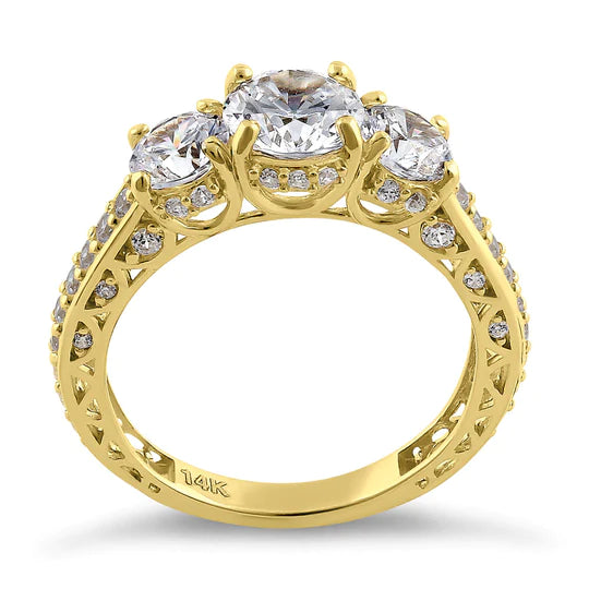 JB:ORZ197 Solid 14K Yellow Gold Victorian Style Round Cut CZ Engagement Ring