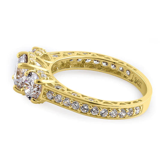 JB:ORZ197 Solid 14K Yellow Gold Victorian Style Round Cut CZ Engagement Ring