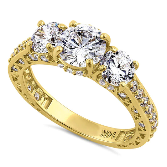 JB:ORZ197 Solid 14K Yellow Gold Victorian Style Round Cut CZ Engagement Ring