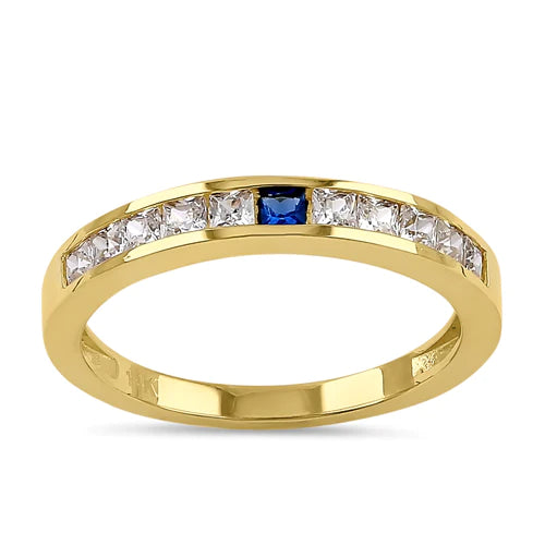 JB:ORZ215 Solid 14K Yellow Gold Clear and Sapphire Princess CZ Ring
