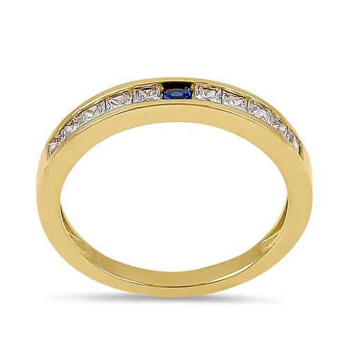 JB:ORZ215 Solid 14K Yellow Gold Clear and Sapphire Princess CZ Ring