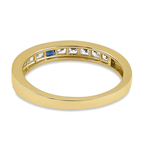 JB:ORZ215 Solid 14K Yellow Gold Clear and Sapphire Princess CZ Ring