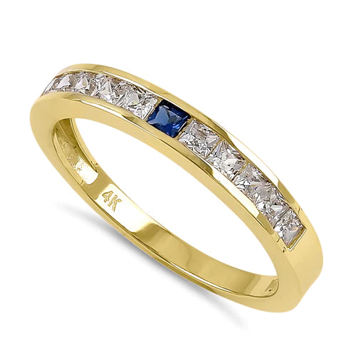 JB:ORZ215 Solid 14K Yellow Gold Clear and Sapphire Princess CZ Ring