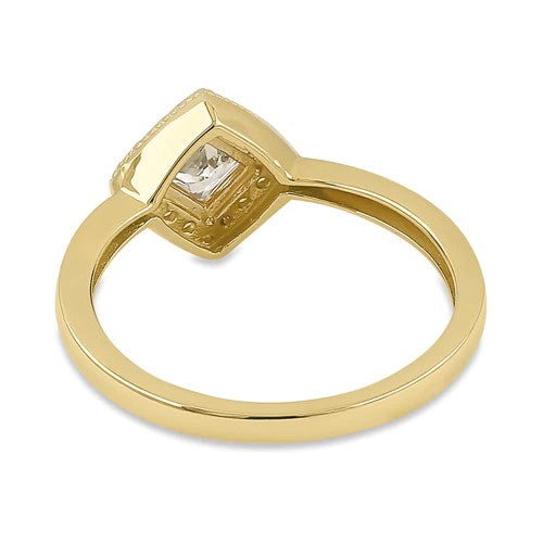 JB:ORZ216 Solid 14K Yellow Gold Princess Diamond Halo CZ Ring
