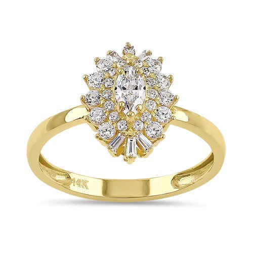 JB:ORZ227 Solid 14K Yellow Gold Elegant Marquise CZ Halo Ring