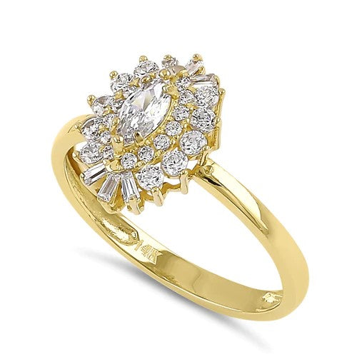 JB:ORZ227 Solid 14K Yellow Gold Elegant Marquise CZ Halo Ring