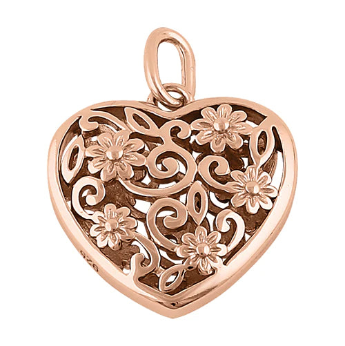 JB:SPP845 Sterling Silver Rose Gold Plated Flowered Heart Pendant