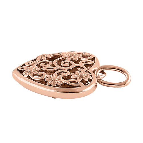 JB:SPP845 Sterling Silver Rose Gold Plated Flowered Heart Pendant