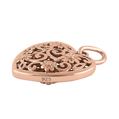 JB:SPP845 Sterling Silver Rose Gold Plated Flowered Heart Pendant
