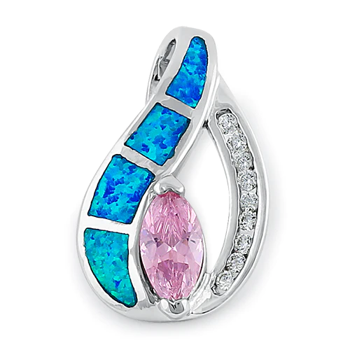 JB:SPZ364 Sterling Silver Lab Opal Marquise CZ Pendant