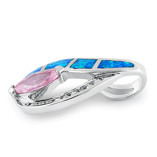 JB:SPZ364 Sterling Silver Lab Opal Marquise CZ Pendant