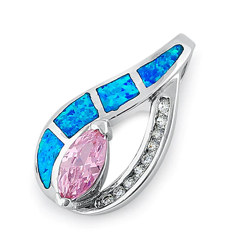 JB:SPZ364 Sterling Silver Lab Opal Marquise CZ Pendant