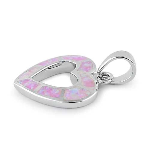 JB:SPZ366 Sterling Silver Pink Lab Opal Hollow Heart Pendant