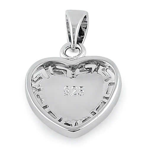 JB:SPZ367 Sterling Silver Heart Greek Pattern Pink Lab Opal Pendant