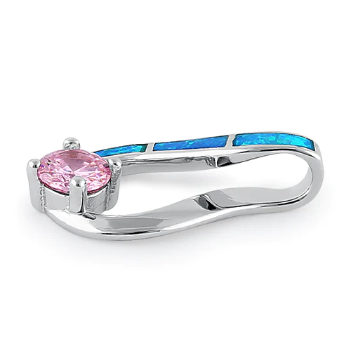 JB:SPZ368 Sterling Silver Twist Blue Lab Opal & Pink Round Cut CZ Pendant