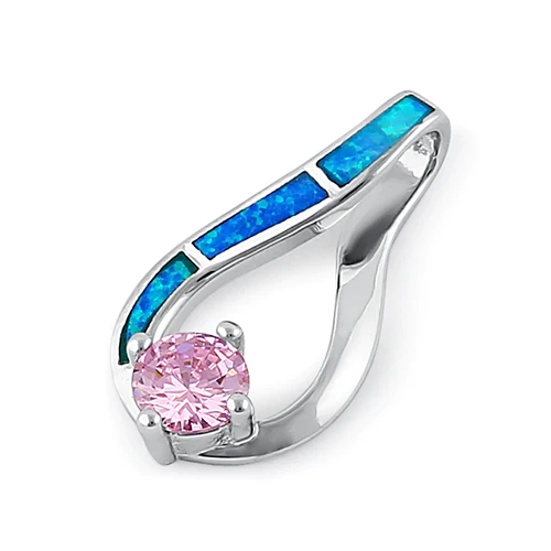 JB:SPZ368 Sterling Silver Twist Blue Lab Opal & Pink Round Cut CZ Pendant