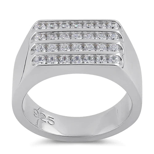 JB:SRZ6204 Sterling Silver 4 Row Clear CZ Wedding Band