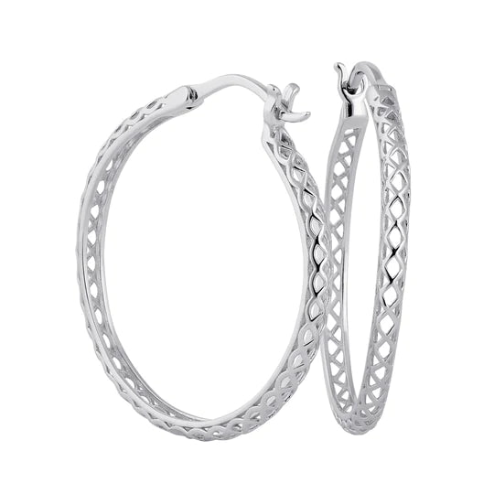 JB:SEP386 Sterling Silver 27.5mm x 2.5mm Basket Hoop Earrings