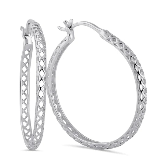 JB:SEP386 Sterling Silver 27.5mm x 2.5mm Basket Hoop Earrings
