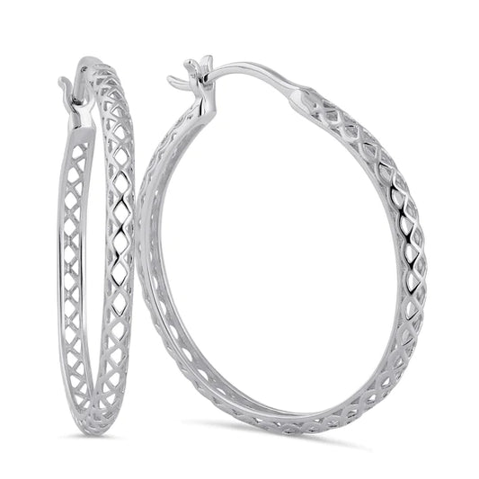 JB:SEP386 Sterling Silver 27.5mm x 2.5mm Basket Hoop Earrings