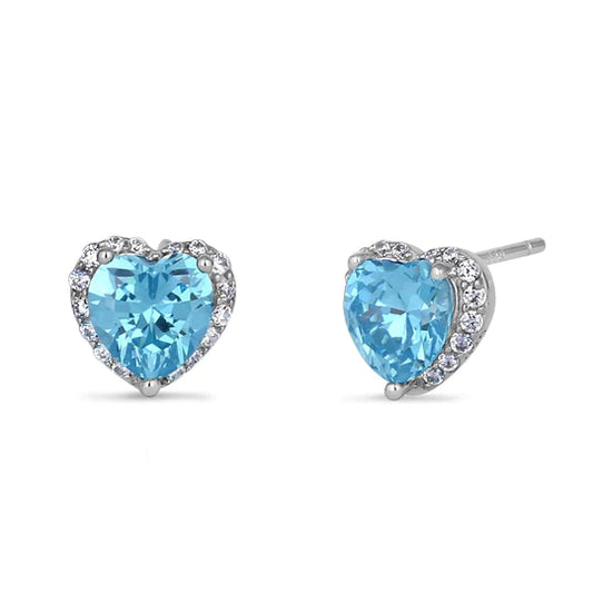 JB:SEZ592 Sterling Silver Heart Shape Blue Topaz CZ Earrings