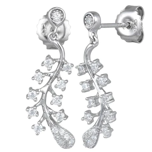 JB:SEZ654 Sterling Silver Flower & Vine CZ Dang...