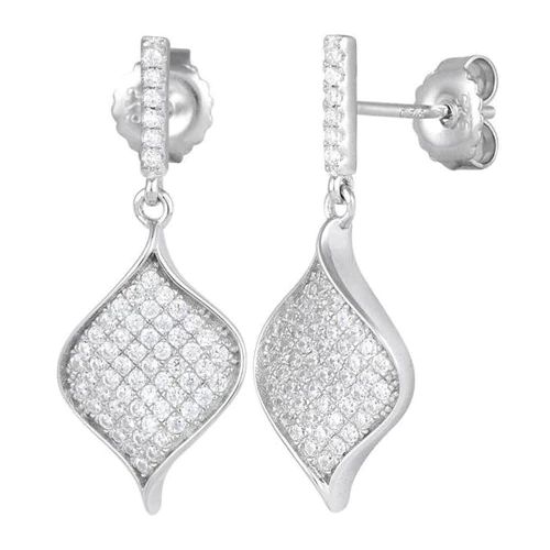 JB:SEZ665 Sterling Silver Leaf CZ Dangle Earrings