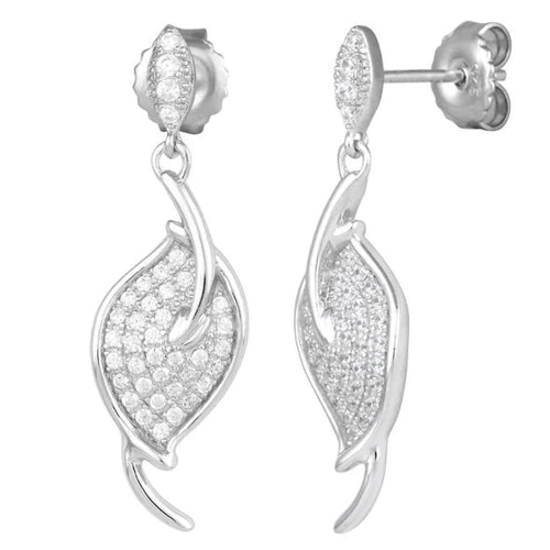 JB:SEZ669 Sterling Silver Big Leaf CZ Dangle Ea...