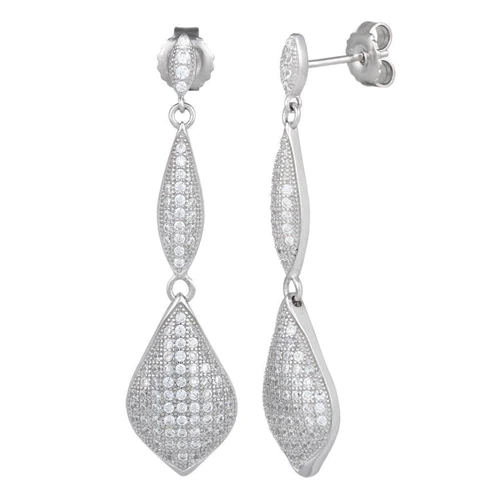 JB:SEZ684 Sterling Silver Pave CZ Dangle Earrings