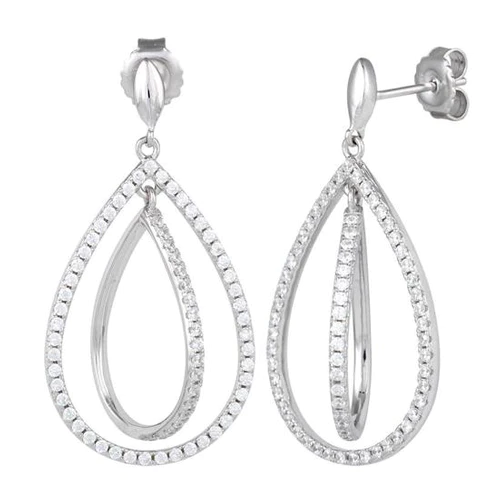 JB:SEZ697 Sterling Silver Double Drop CZ Dangle...