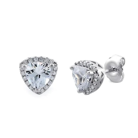 JB:SEZ782  Sterling Silver Trillion Stud CZ Earrings